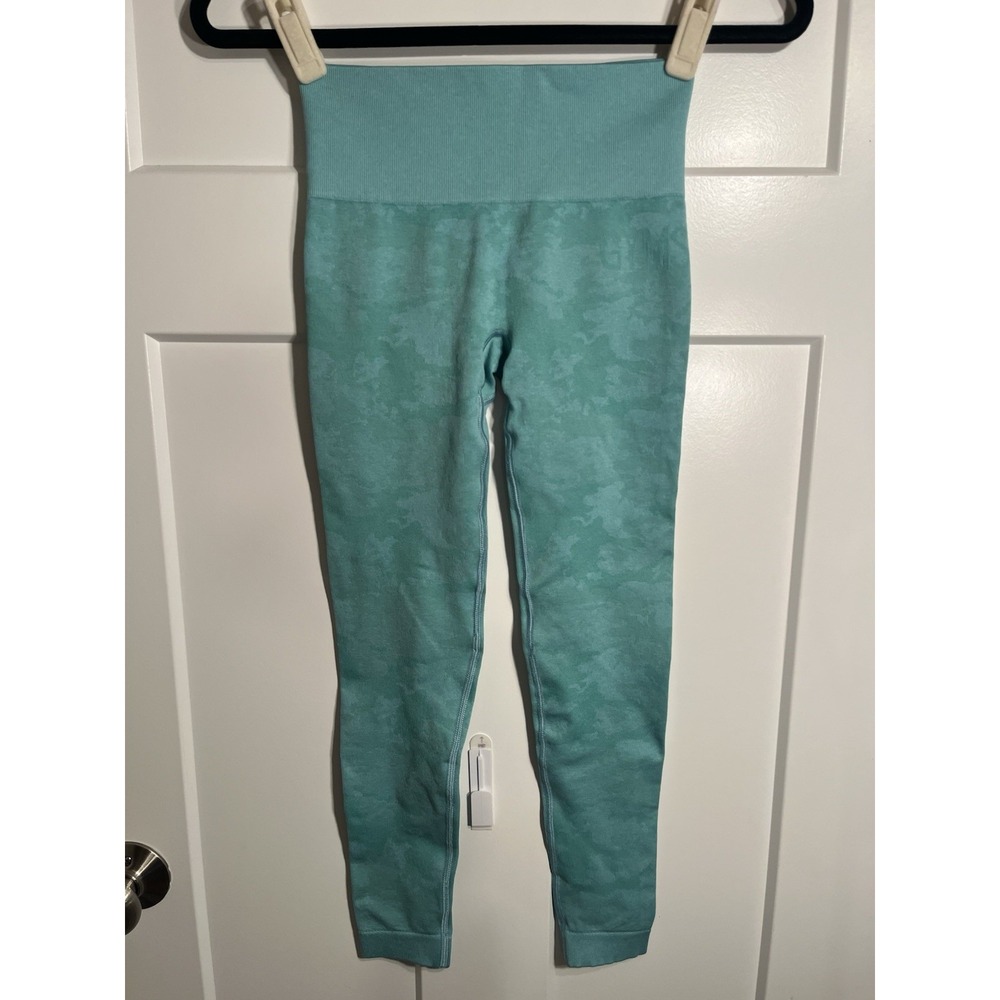 Gymshark Adapt Camo Seamless Leggings Women XS Aqua Green High Rise Scrunch